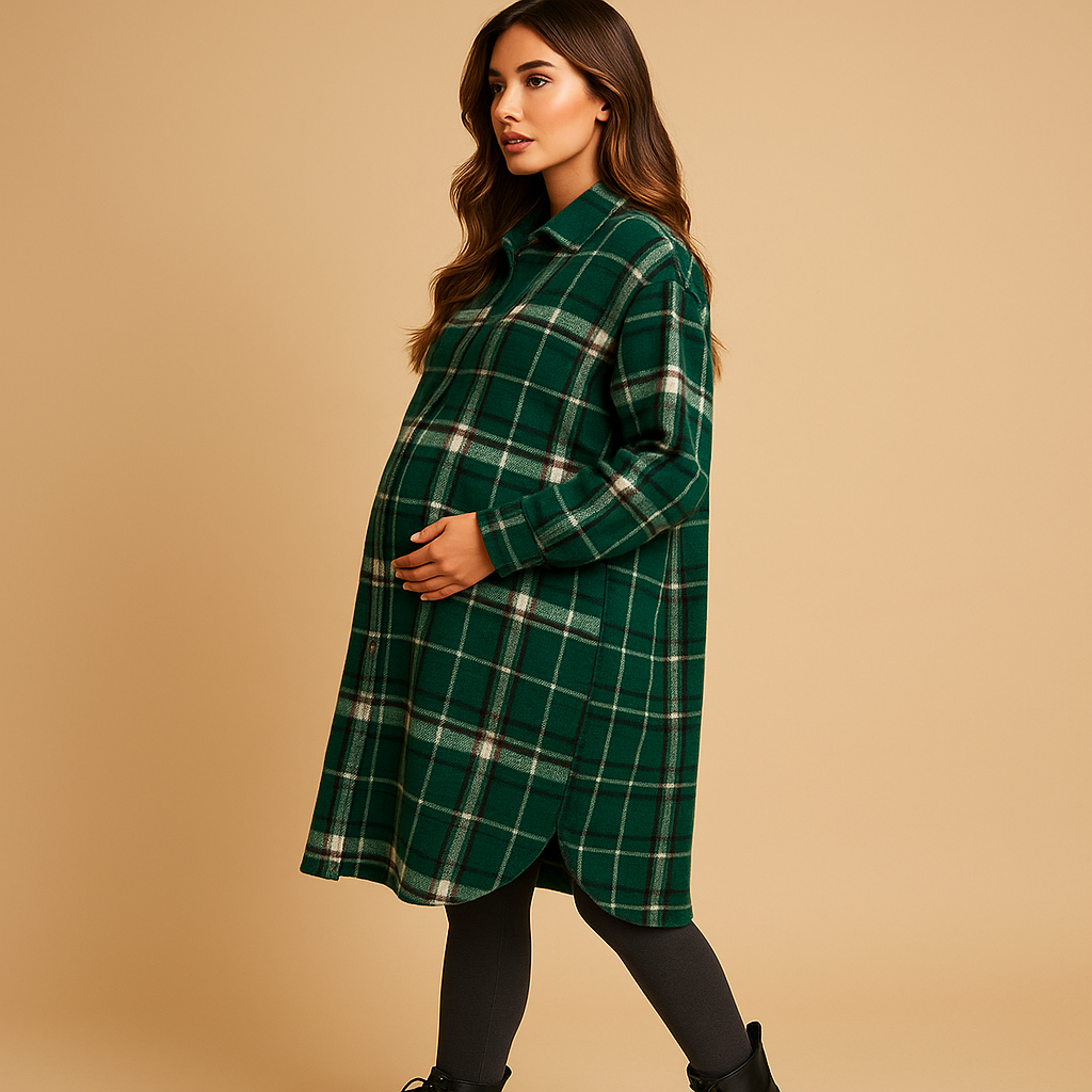 Long checked coat for women with tailored fit, soft warm fabric, and subtle check pattern for elegant everyday or formal outfits.