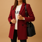 Women’s long elegant jacket with classic silhouette, refined finish, and flattering cut. Available in neutral tones for versatile seasonal wear.