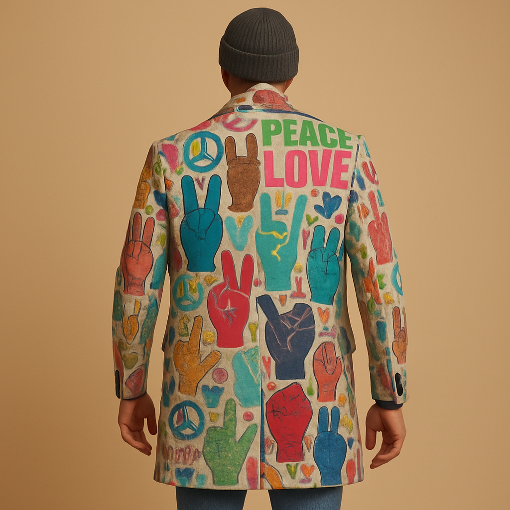 Men’s long graphic coat with modern patterned design and flattering fit, perfect for work, evenings, and all-season wear.