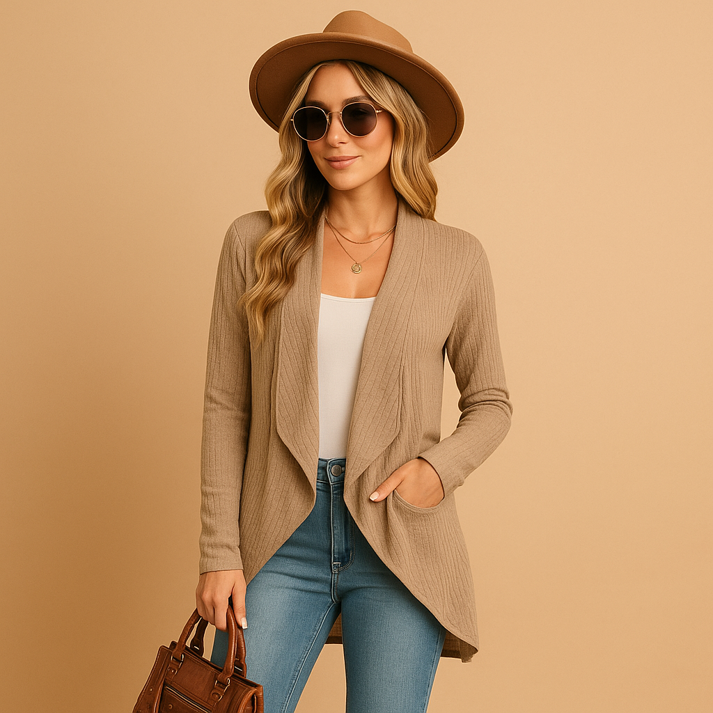 Long knit cardigan for women with relaxed fit, solid colors, and soft knitted texture. Perfect for layering in autumn, spring, or casual daily wear.