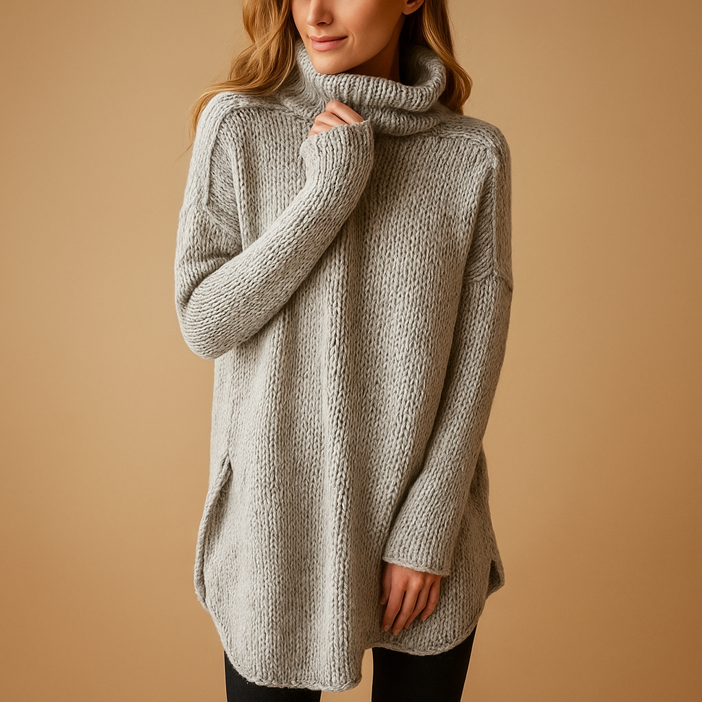 Women’s long printed sweater with flattering fit, timeless design, and classic neckline. Perfect for cozy home days and elegant winter outfits.