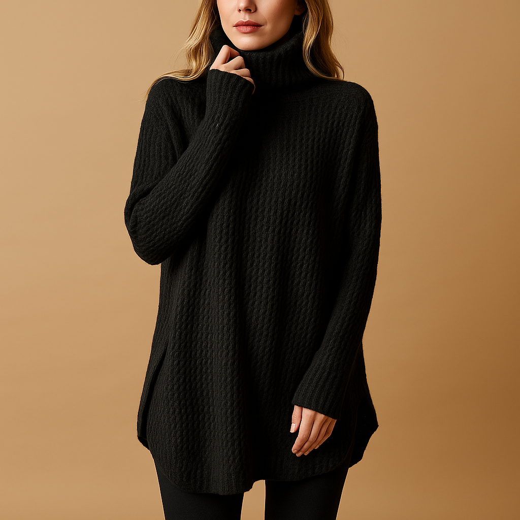 Women’s long printed sweater with flattering fit, timeless design, and classic neckline. Perfect for cozy home days and elegant winter outfits.