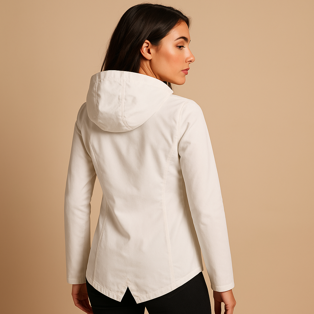 Long raincoat for women with hood, breathable fabric, extended length, and stylish design in multiple colors for daily wear.