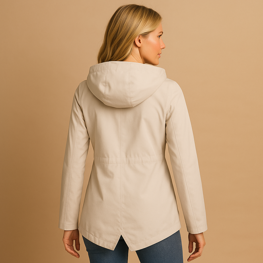 Long raincoat for women with hood, breathable fabric, extended length, and stylish design in multiple colors for daily wear.