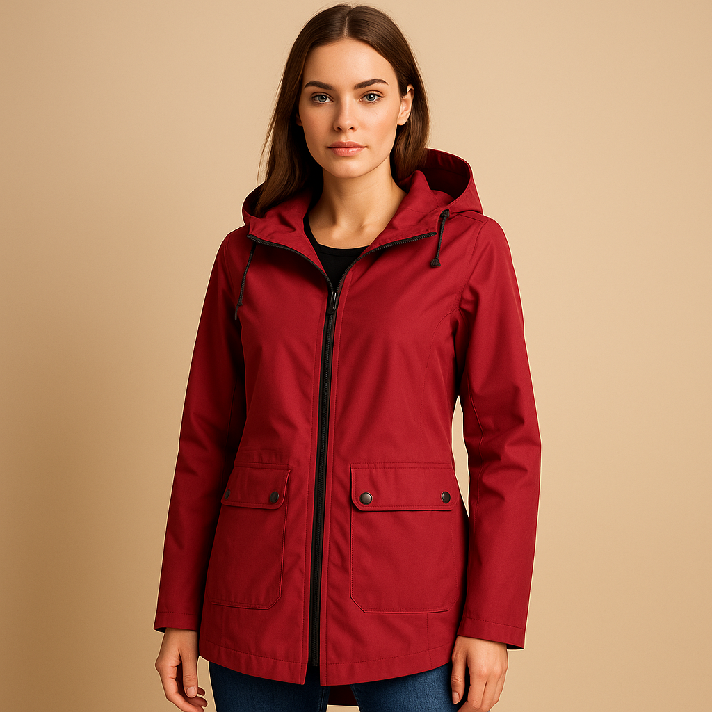 Long raincoat for women with hood, breathable fabric, extended length, and stylish design in multiple colors for daily wear.