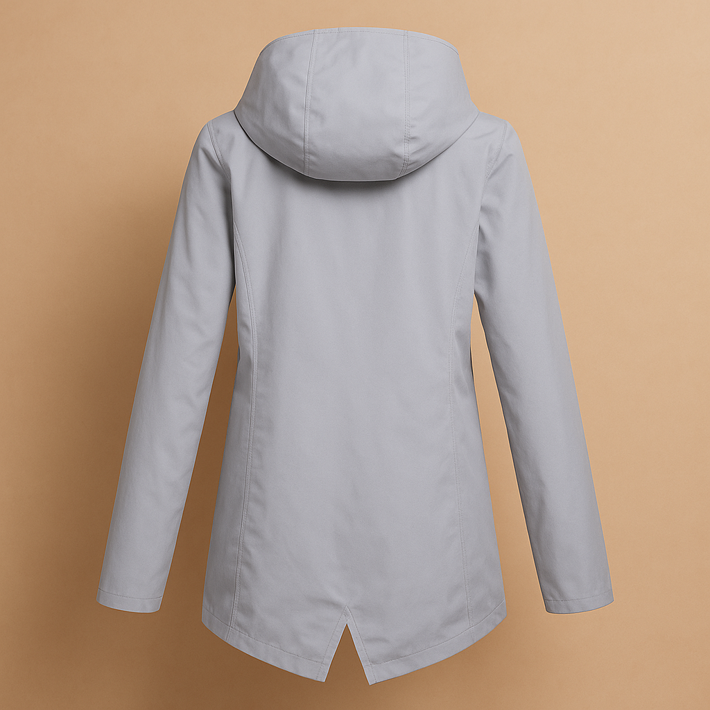 Long raincoat for women with hood, breathable fabric, extended length, and stylish design in multiple colors for daily wear.