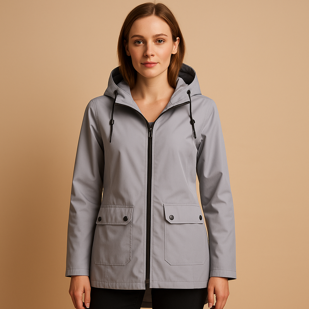Long raincoat for women with hood, breathable fabric, extended length, and stylish design in multiple colors for daily wear.