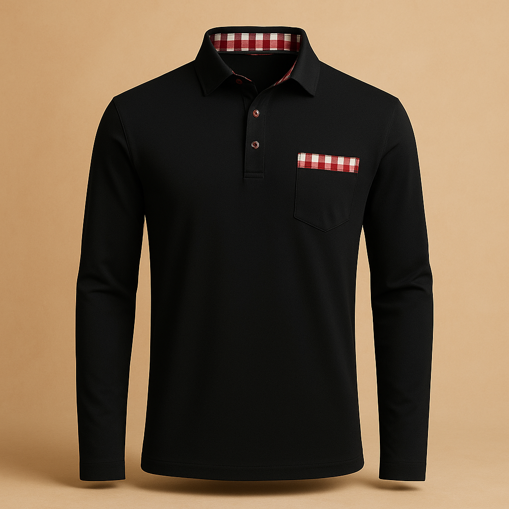 Men’s long sleeve polo shirt with collar and button closure, breathable fabric, and tailored fit, perfect for both casual and business outfits.