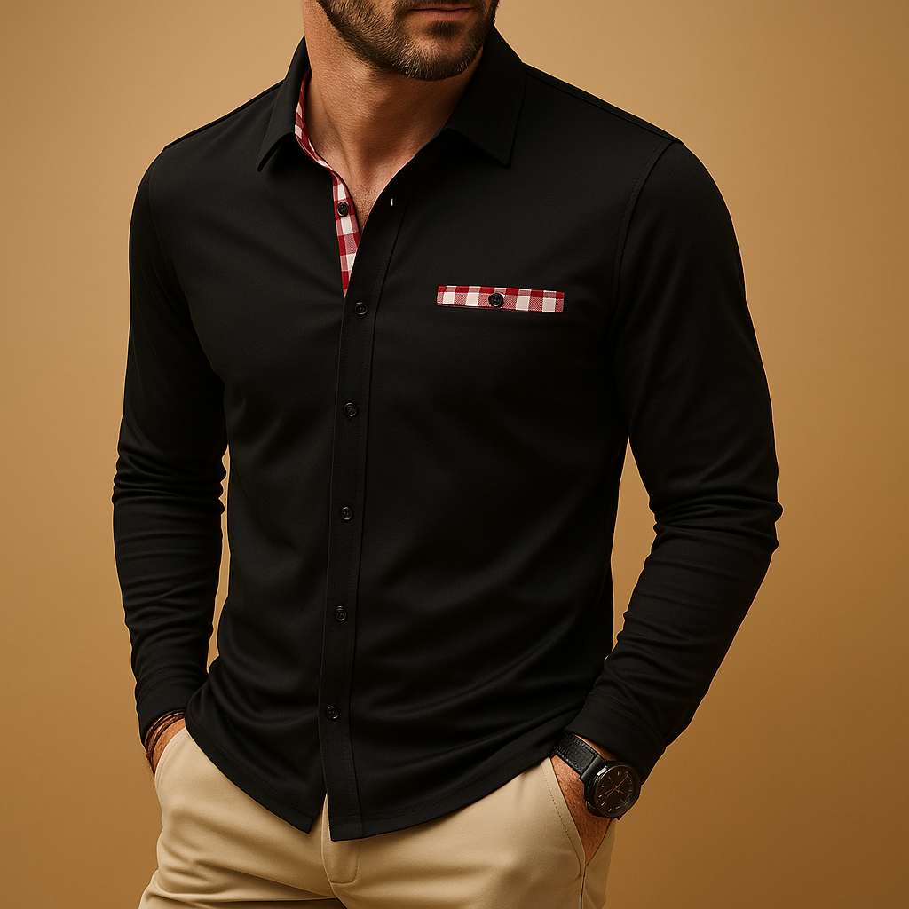 Men’s long sleeve polo shirt with collar and button closure, breathable fabric, and tailored fit, perfect for both casual and business outfits.