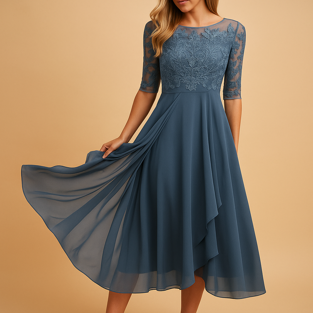 Women’s long summer dress with short sleeves and flowing maxi length, made from breathable fabric for vacations, beach days, and casual outings.