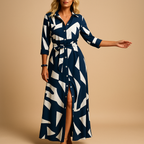 Women’s long summer dress with breathable fabric, loose fit, and short sleeves, available in light blue, green, navy blue, black, and striped blue.
