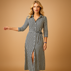 Women’s long summer dress with breathable fabric, loose fit, and short sleeves, available in light blue, green, navy blue, black, and striped blue.