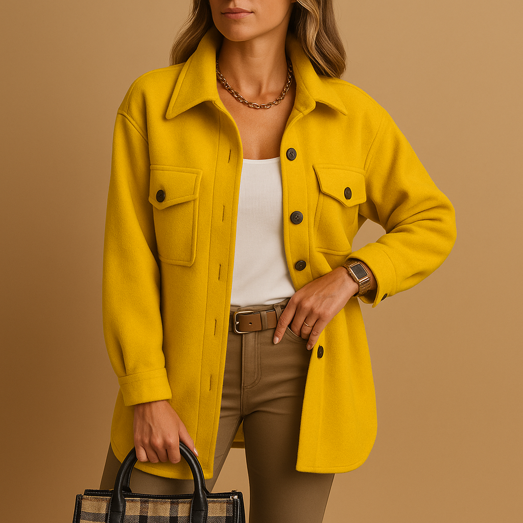 Elegant long tailored winter coat for women with refined silhouette and structured design, perfect for formal or casual layered outfits.