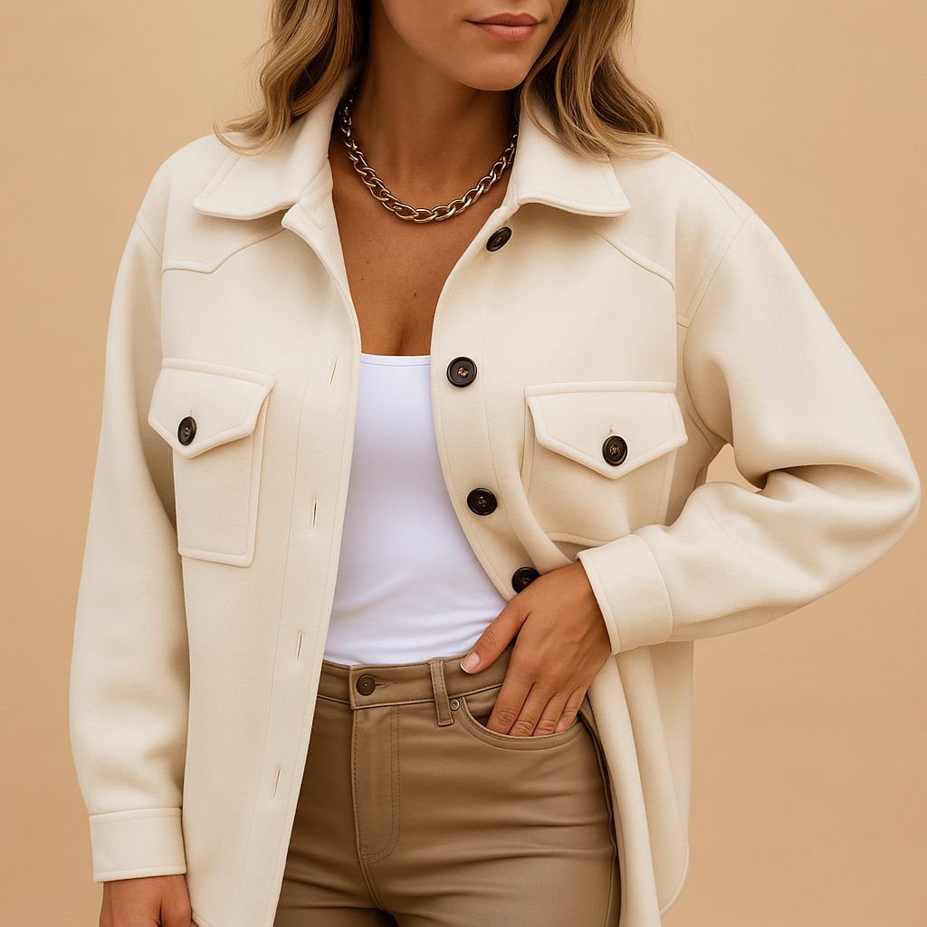 Elegant long tailored winter coat for women with refined silhouette and structured design, perfect for formal or casual layered outfits.