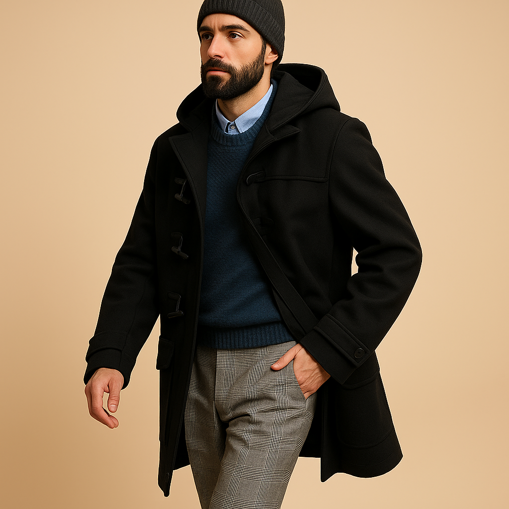 Men’s long winter coat with insulating material, extended length, and stylish design. Ideal for work, winter walks, and everyday wear.