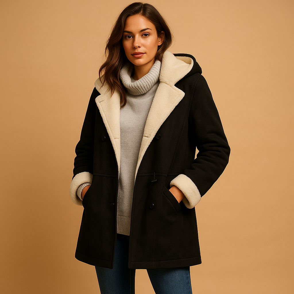 Long winter coat with hood for women, soft insulating fabric, modern fit, and trendy colors for casual and formal winter outfits.