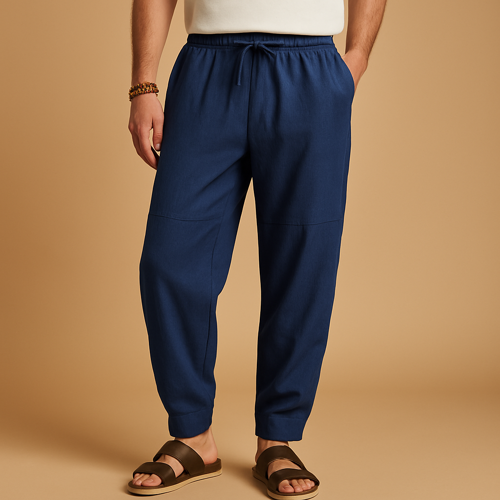 Men’s loose cotton pants Marcus in grey, white, blue, garnet, beige, or black. Breathable and relaxed fit, perfect for casual outfits and warm days.