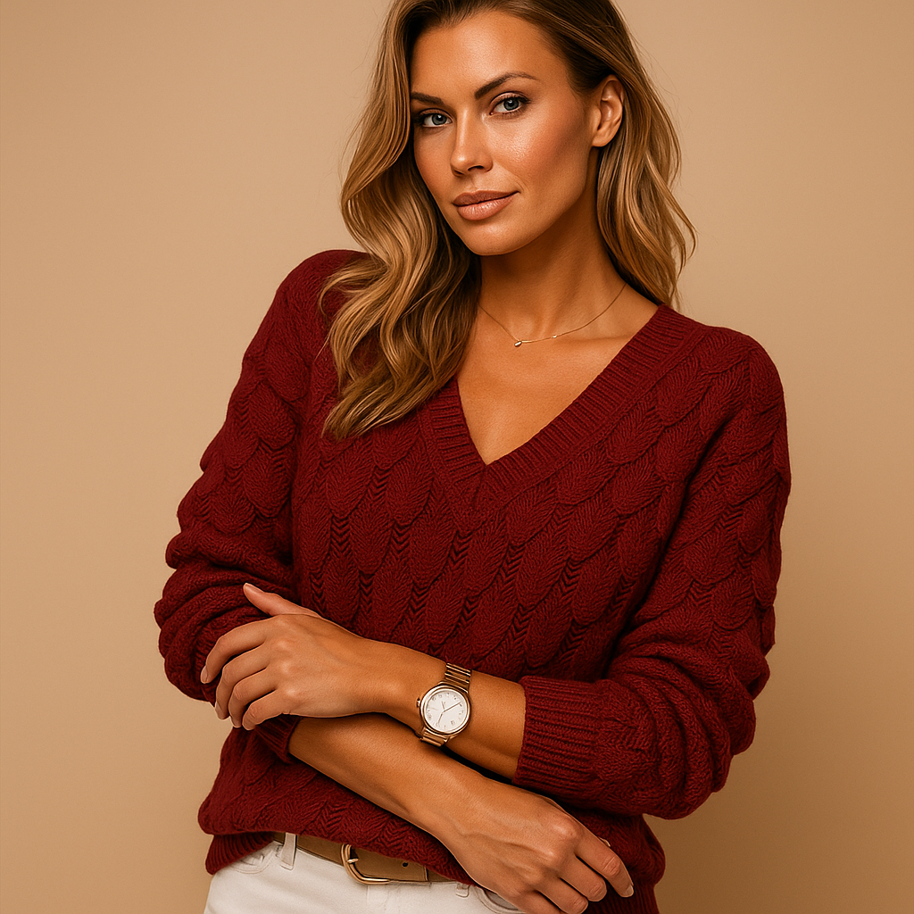 Women’s minimalist knit sweater with round neckline and flattering fit, available in multiple colors, perfect for casual and formal outfits.