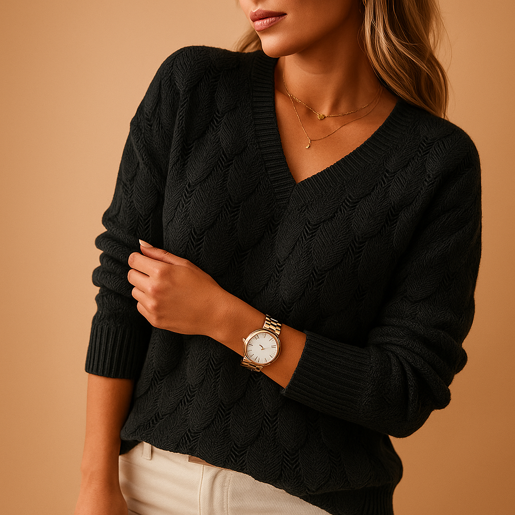 Women’s minimalist knit sweater with round neckline and flattering fit, available in multiple colors, perfect for casual and formal outfits.