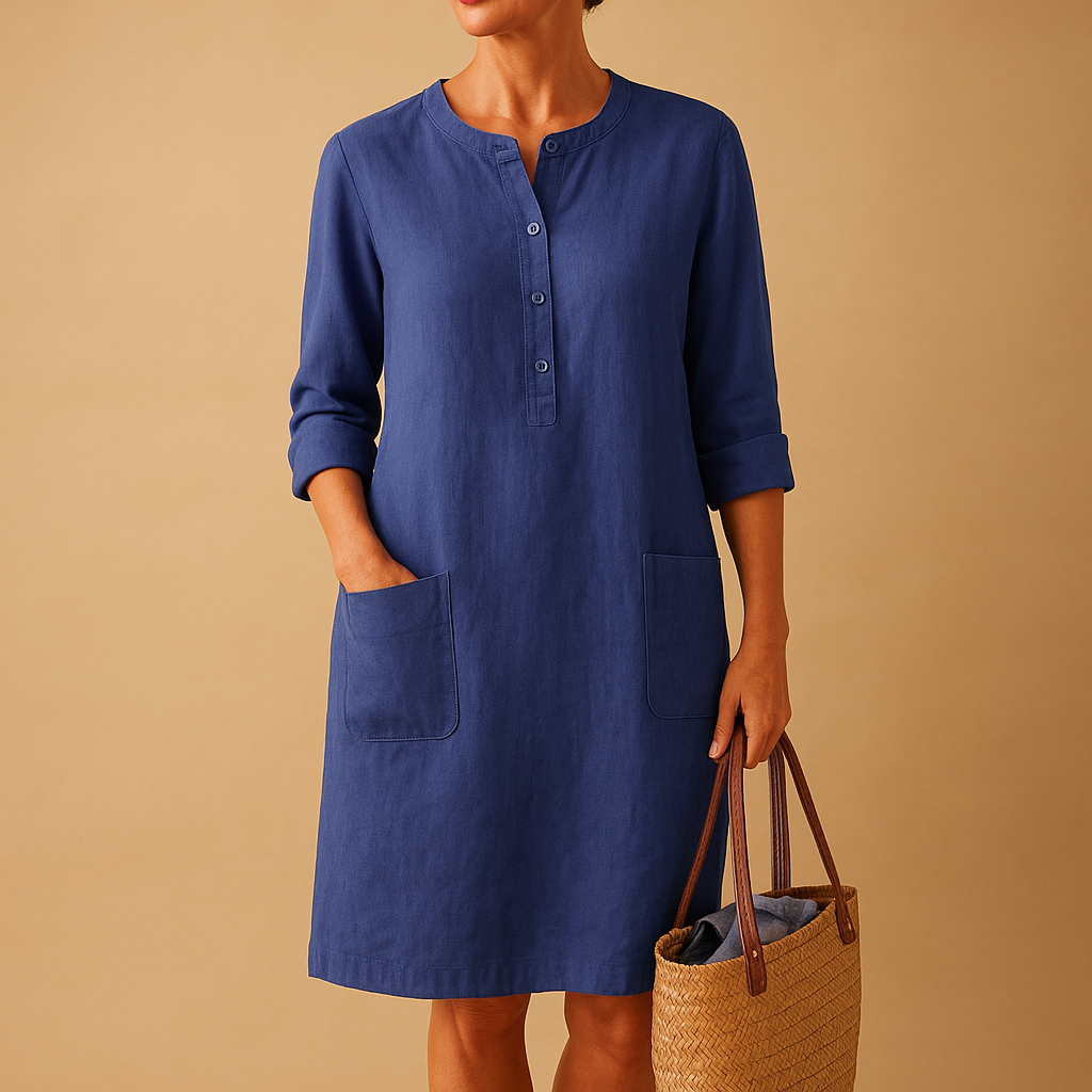 Women’s minimalist midi dress with a flattering tailored fit and timeless solid design, ideal for daily wear, office days, and formal occasions.