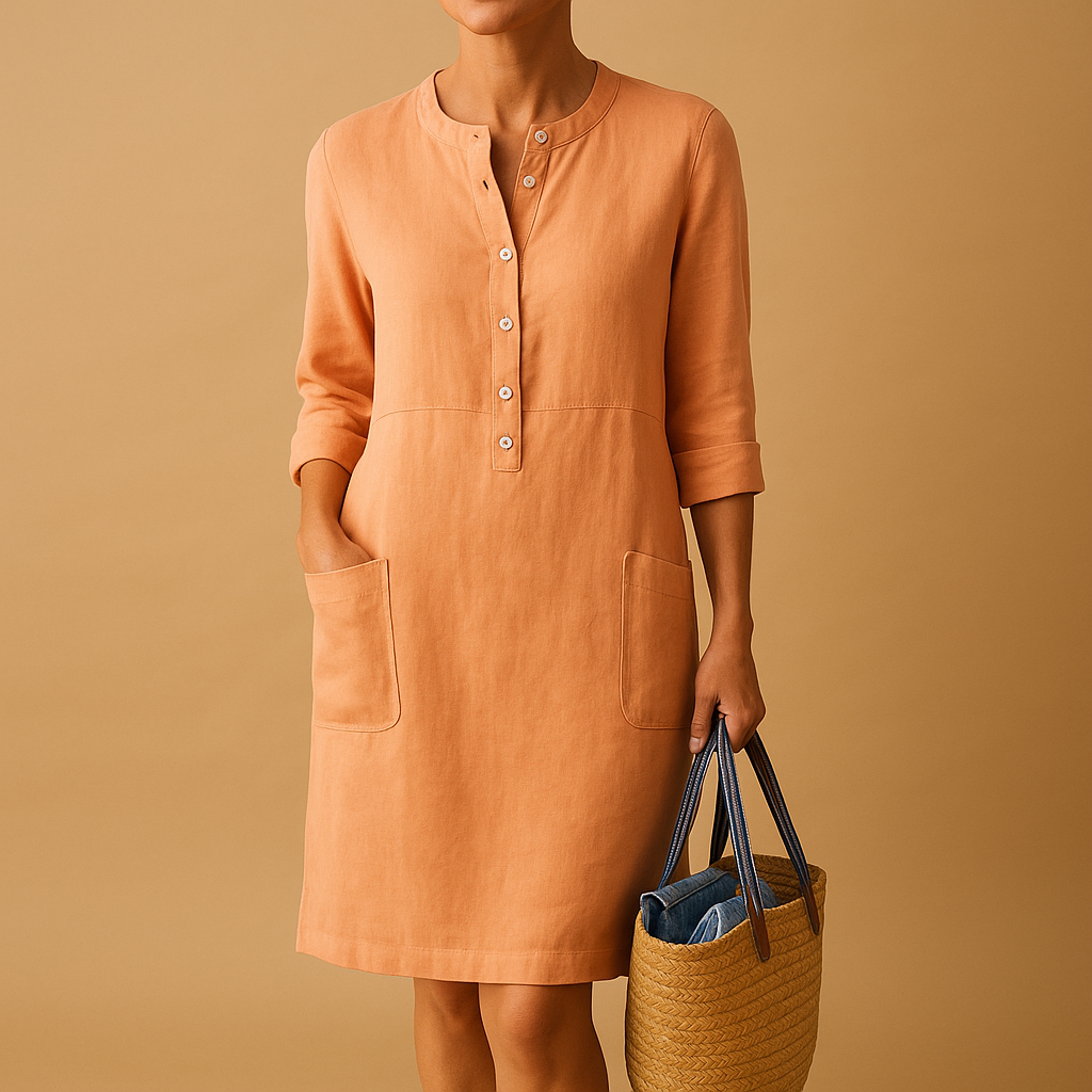 Women’s minimalist midi dress with a flattering tailored fit and timeless solid design, ideal for daily wear, office days, and formal occasions.