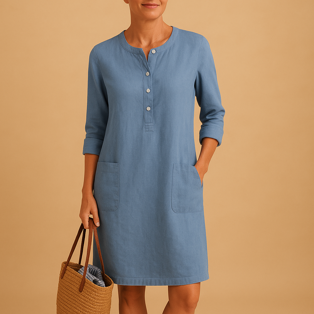 Women’s minimalist midi dress with a flattering tailored fit and timeless solid design, ideal for daily wear, office days, and formal occasions.