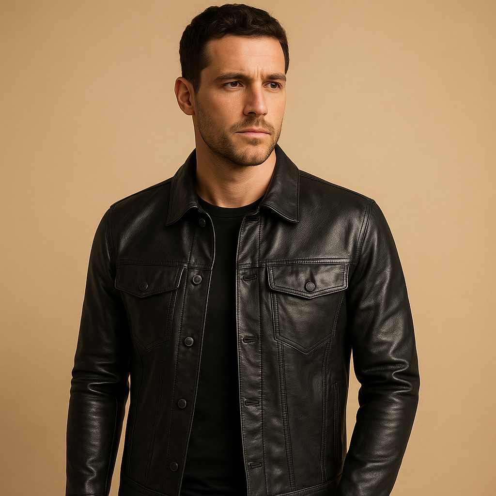 Men’s modern biker jacket with slim fit and streetwear details, lightweight and durable for motor rides and casual wear.