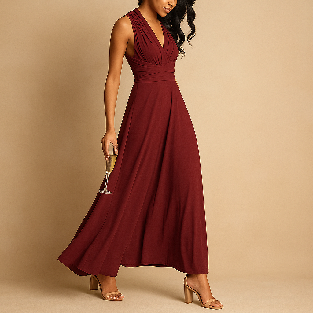 Women’s multiway wrap dress with breathable fabric and flattering fit, perfect for summer events, parties, and casual days.