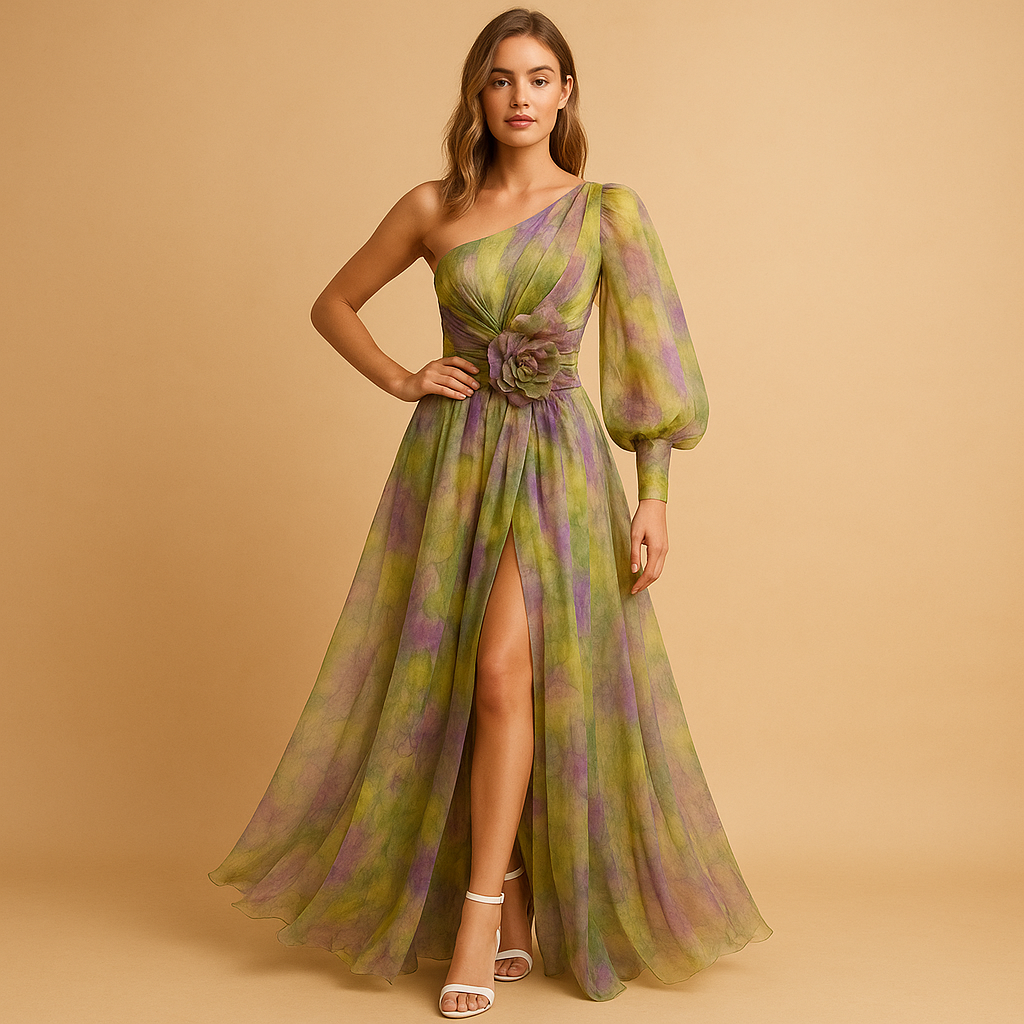 One-shoulder beach dress for women with asymmetrical design and side slit, perfect for summer parties, beach vacations, and evening wear.