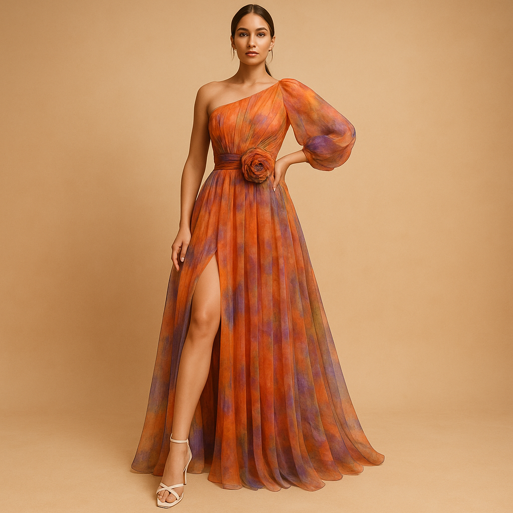 One-shoulder beach dress for women with asymmetrical design and side slit, perfect for summer parties, beach vacations, and evening wear.