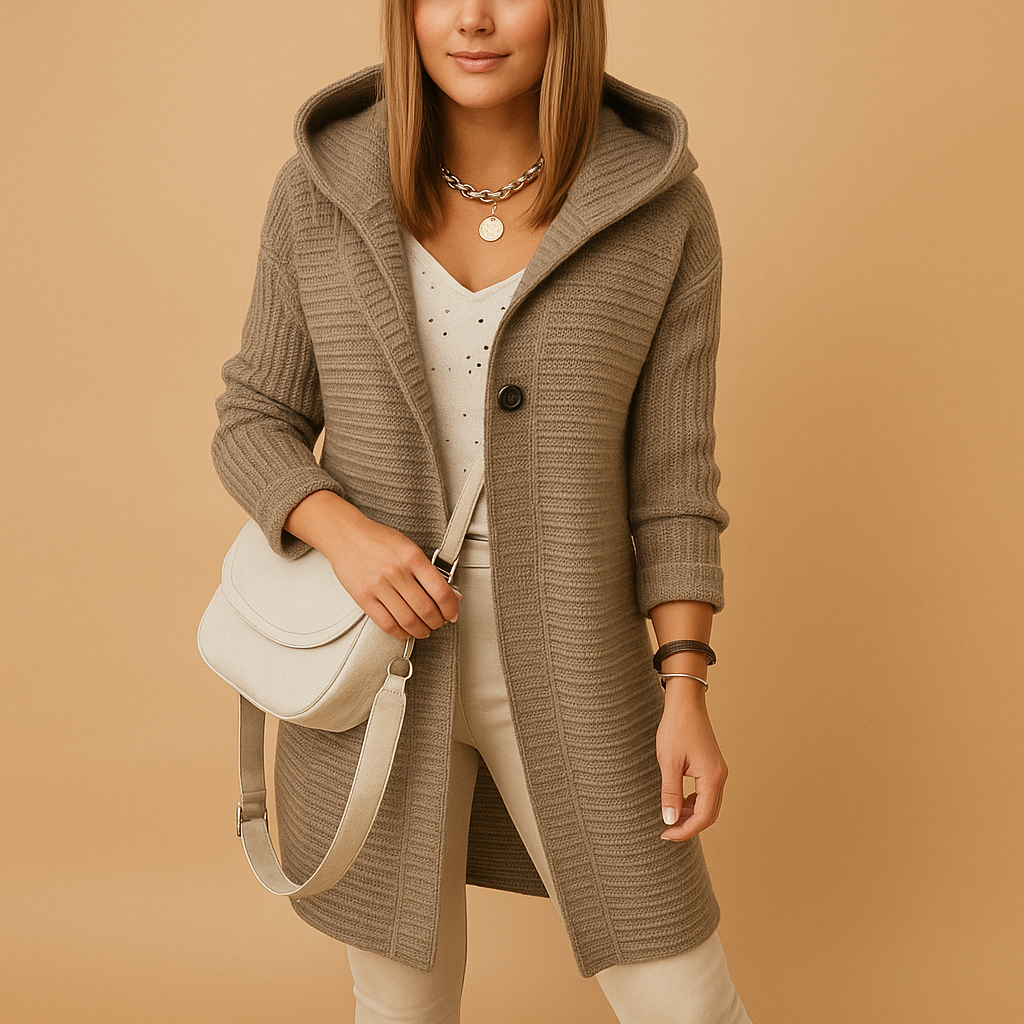 Women’s open cardigan with oversized fit, timeless cut, and soft airy fabric. Perfect for layering with dresses, jeans, or casual trousers.