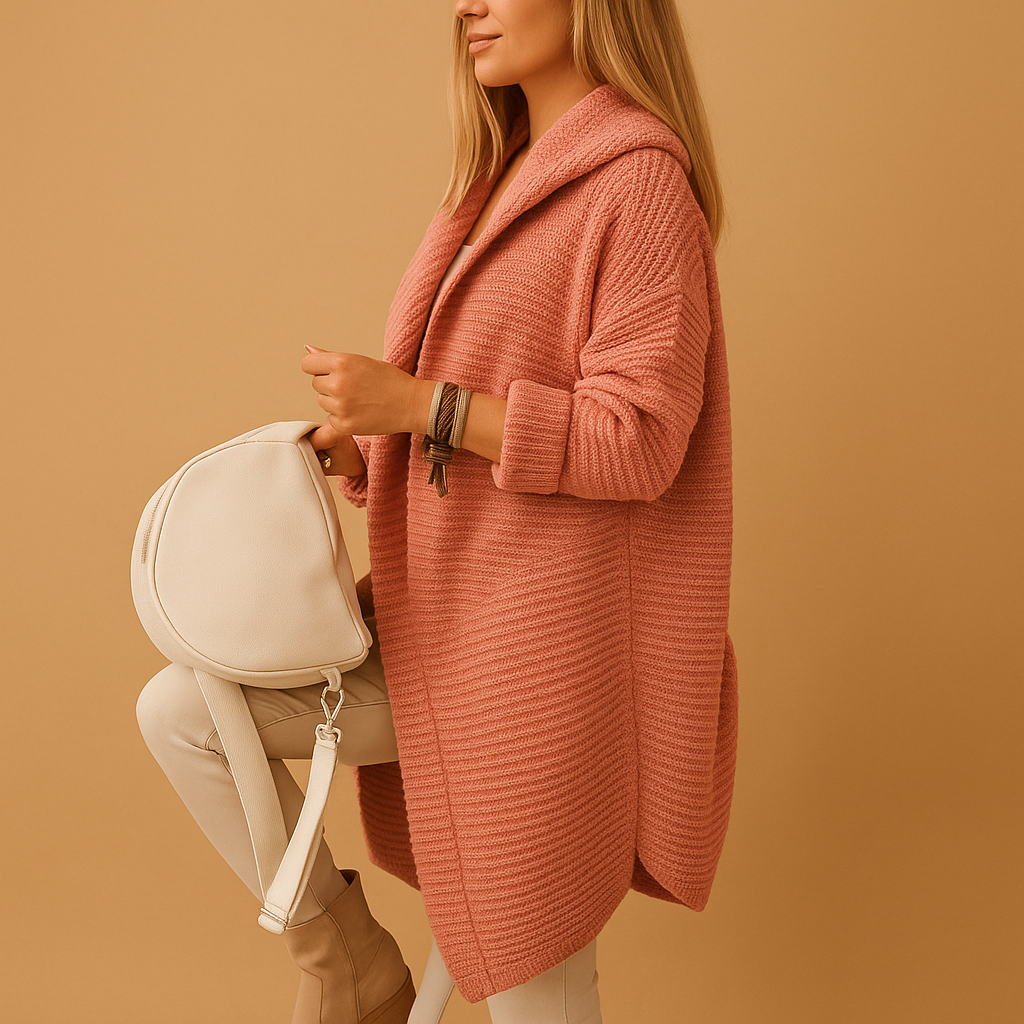 Women’s open cardigan with oversized fit, timeless cut, and soft airy fabric. Perfect for layering with dresses, jeans, or casual trousers.