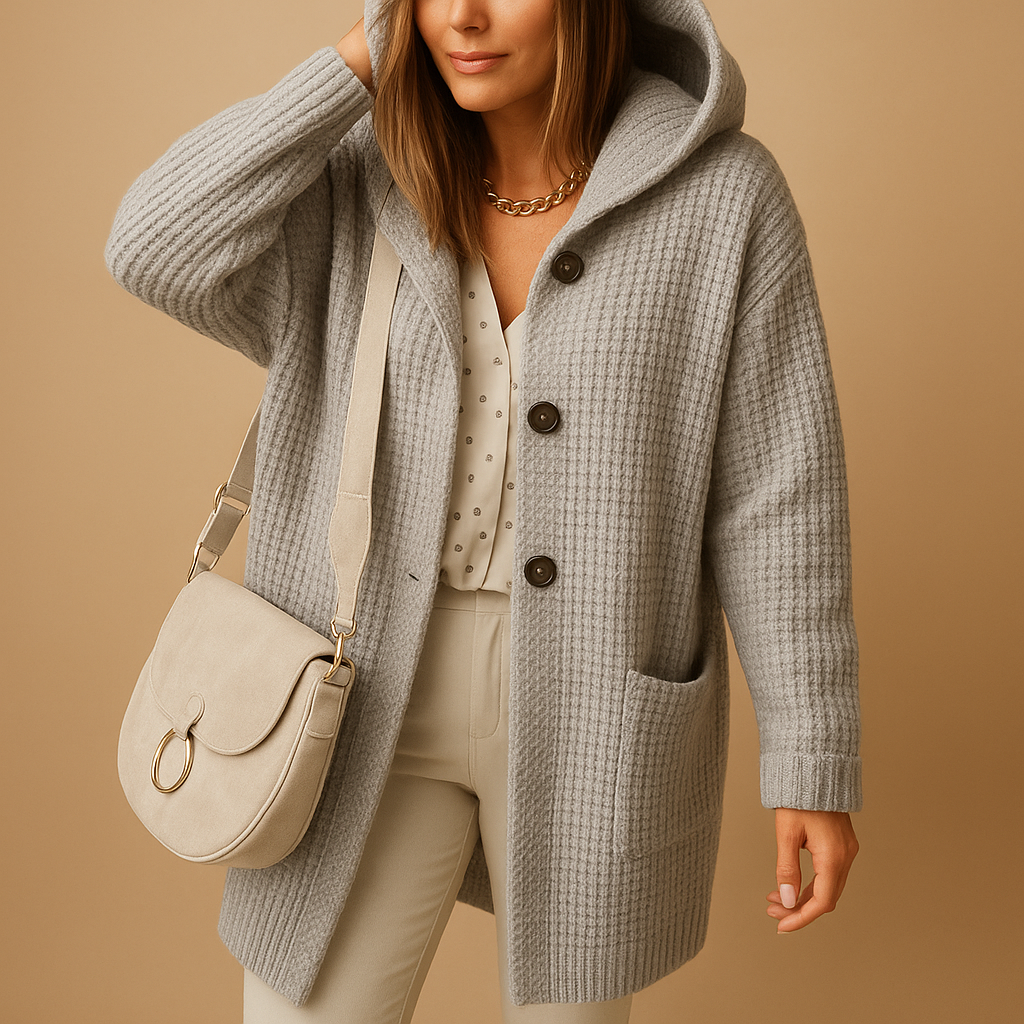 Women’s open knit cardigan with relaxed open front, soft breathable fabric, perfect for autumn, winter layering, or cozy everyday wear.