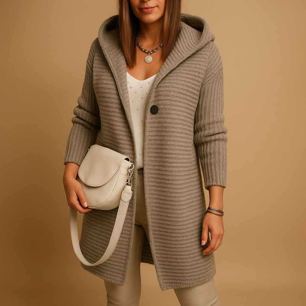 Women’s open knit cardigan with relaxed open front, soft breathable fabric, perfect for autumn, winter layering, or cozy everyday wear.