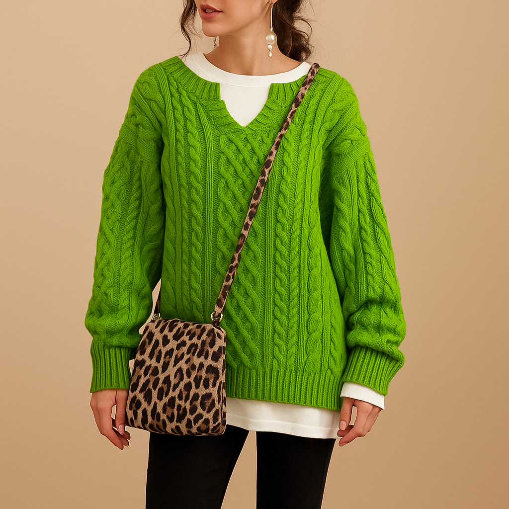 Oversized chunky knit sweater for women with dropped shoulders, extra-long sleeves, and soft breathable fabric for casual winter outfits.