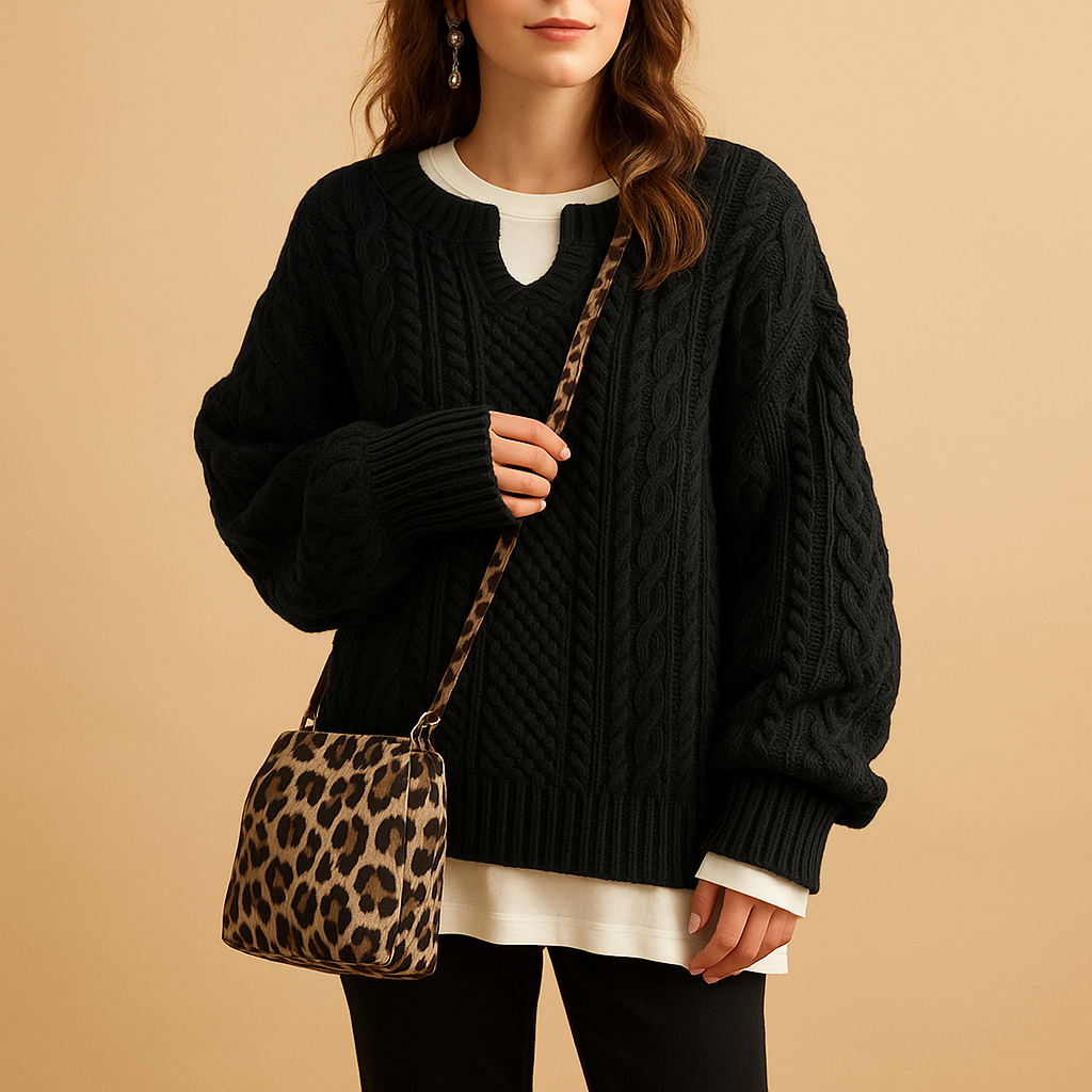 Oversized chunky knit sweater for women with dropped shoulders, extra-long sleeves, and soft breathable fabric for casual winter outfits.