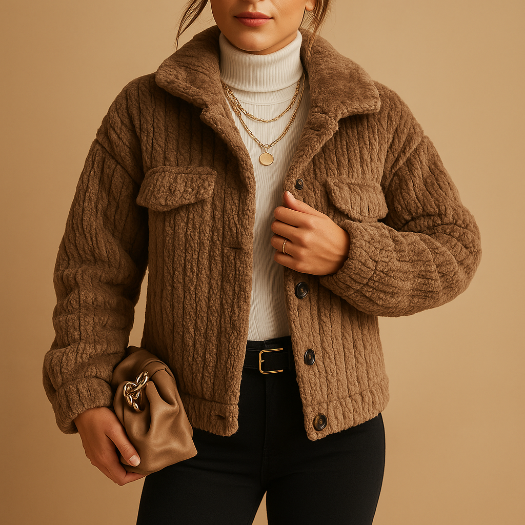 Oversized coat for women with boxy fit, soft fabric, pearl buttons, and neutral tones for chic layering and transitional outfits.