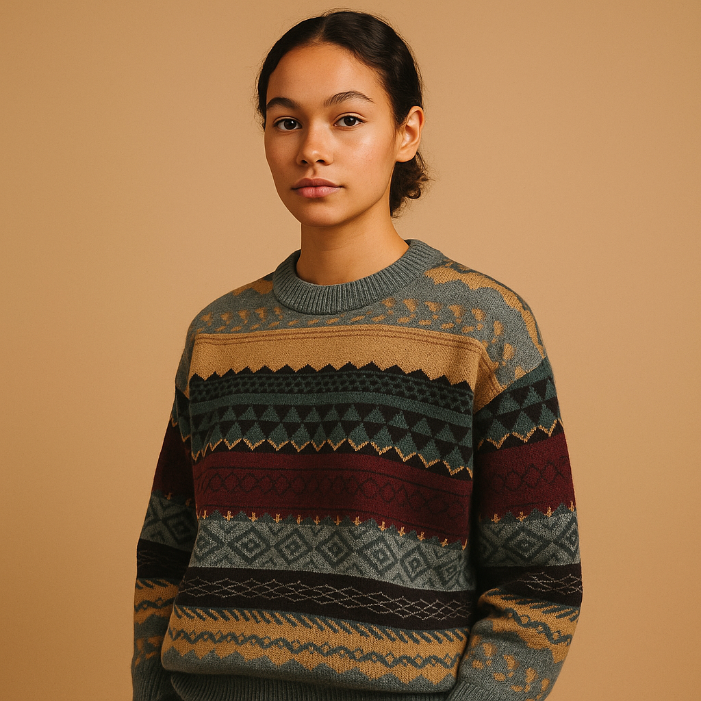 Women’s oversized knit sweater in gray and khaki with soft knit fabric and loose silhouette, ideal for casual and cozy wear.