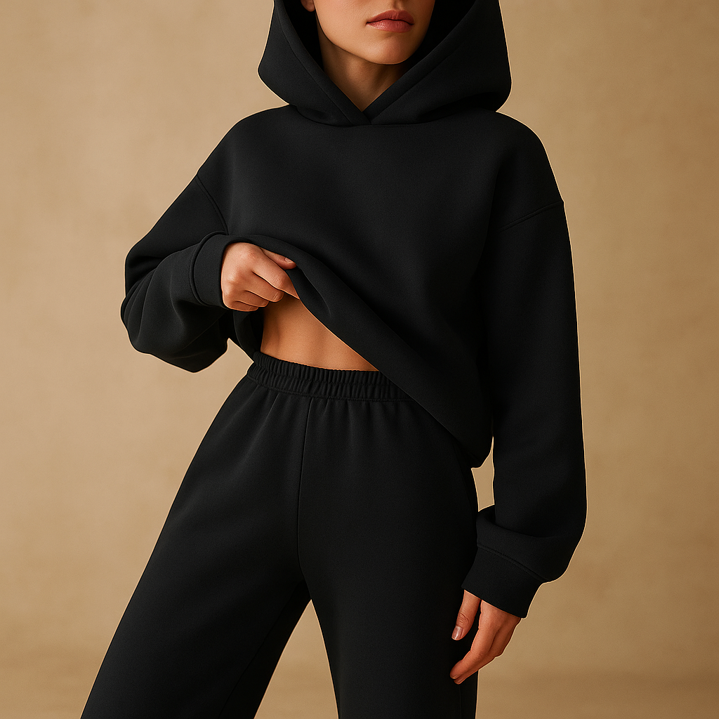 Women’s oversized loungewear set with hoodie and joggers, perfect for home, leisure, errands, or casual relaxation.