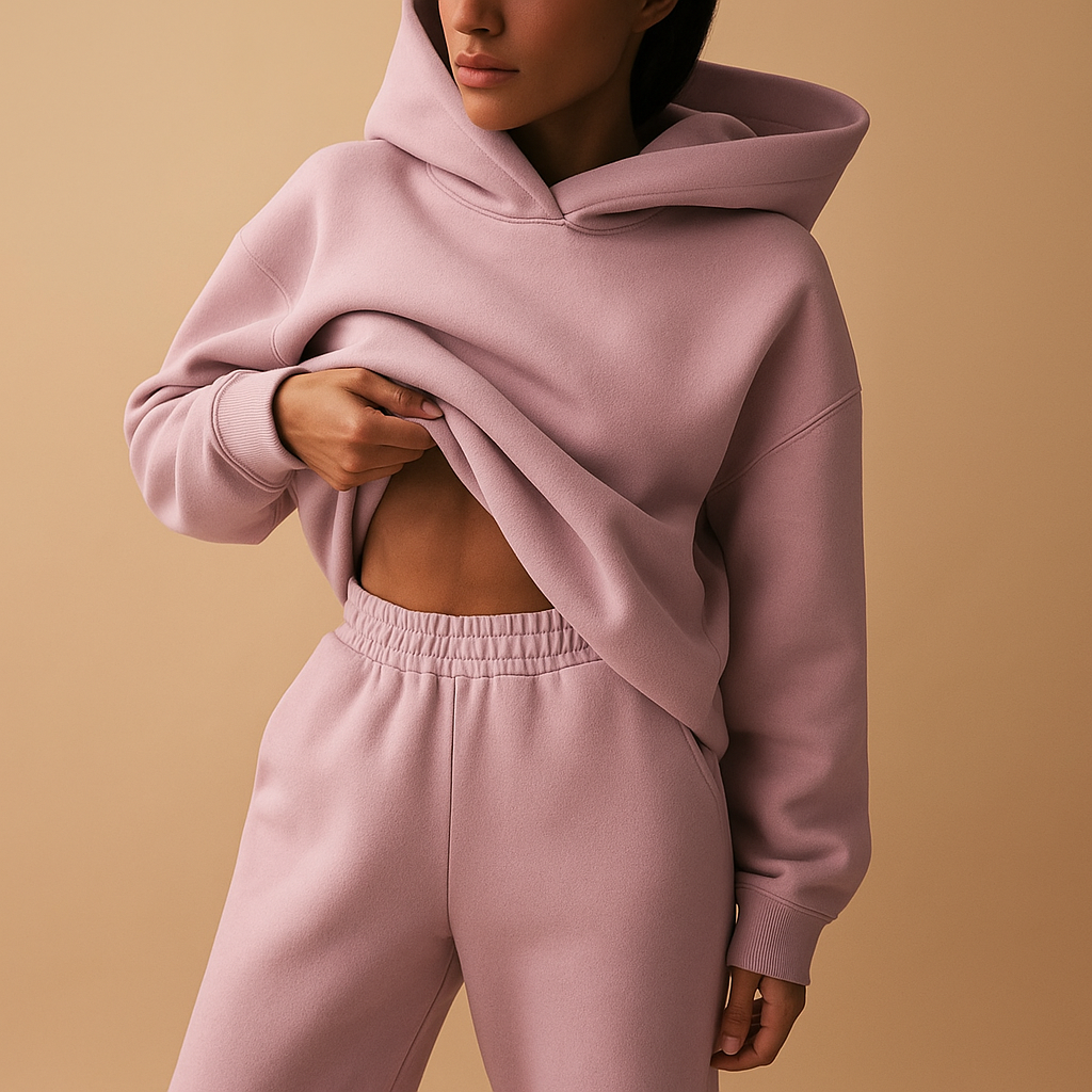 Women’s oversized loungewear set with hoodie and joggers, perfect for home, leisure, errands, or casual relaxation.