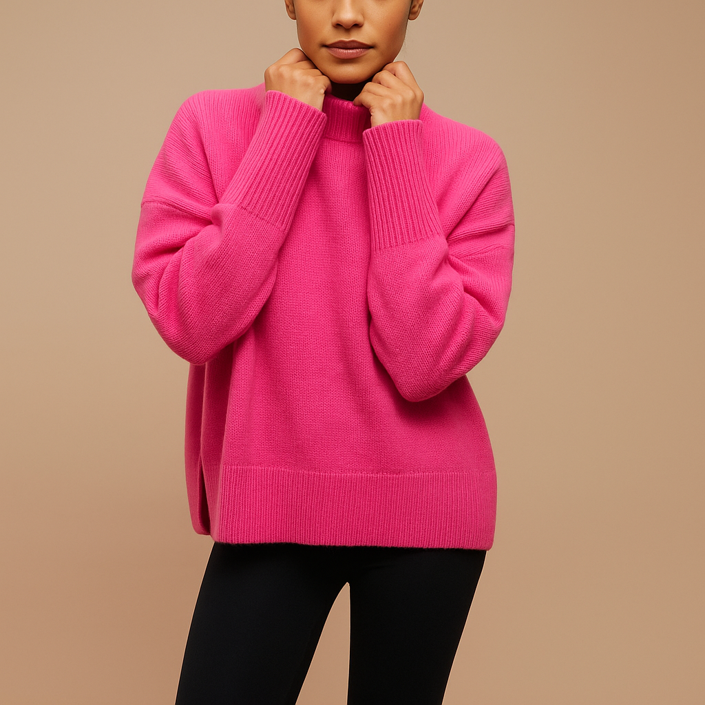 Oversized turtleneck sweater for women with relaxed silhouette, soft breathable knit, and chic design, perfect for casual wear or seasonal layering.