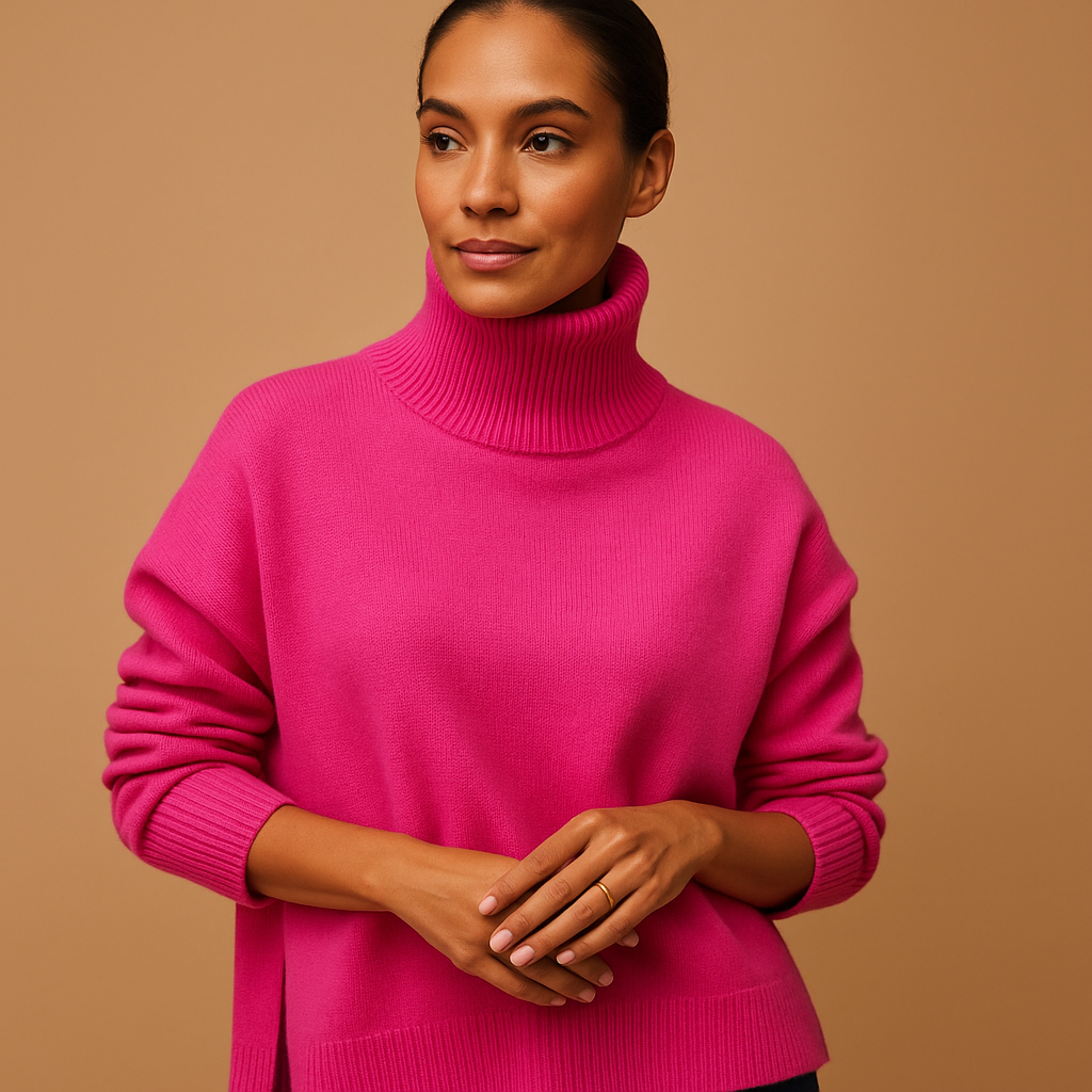 Oversized turtleneck sweater for women with relaxed silhouette, soft breathable knit, and chic design, perfect for casual wear or seasonal layering.