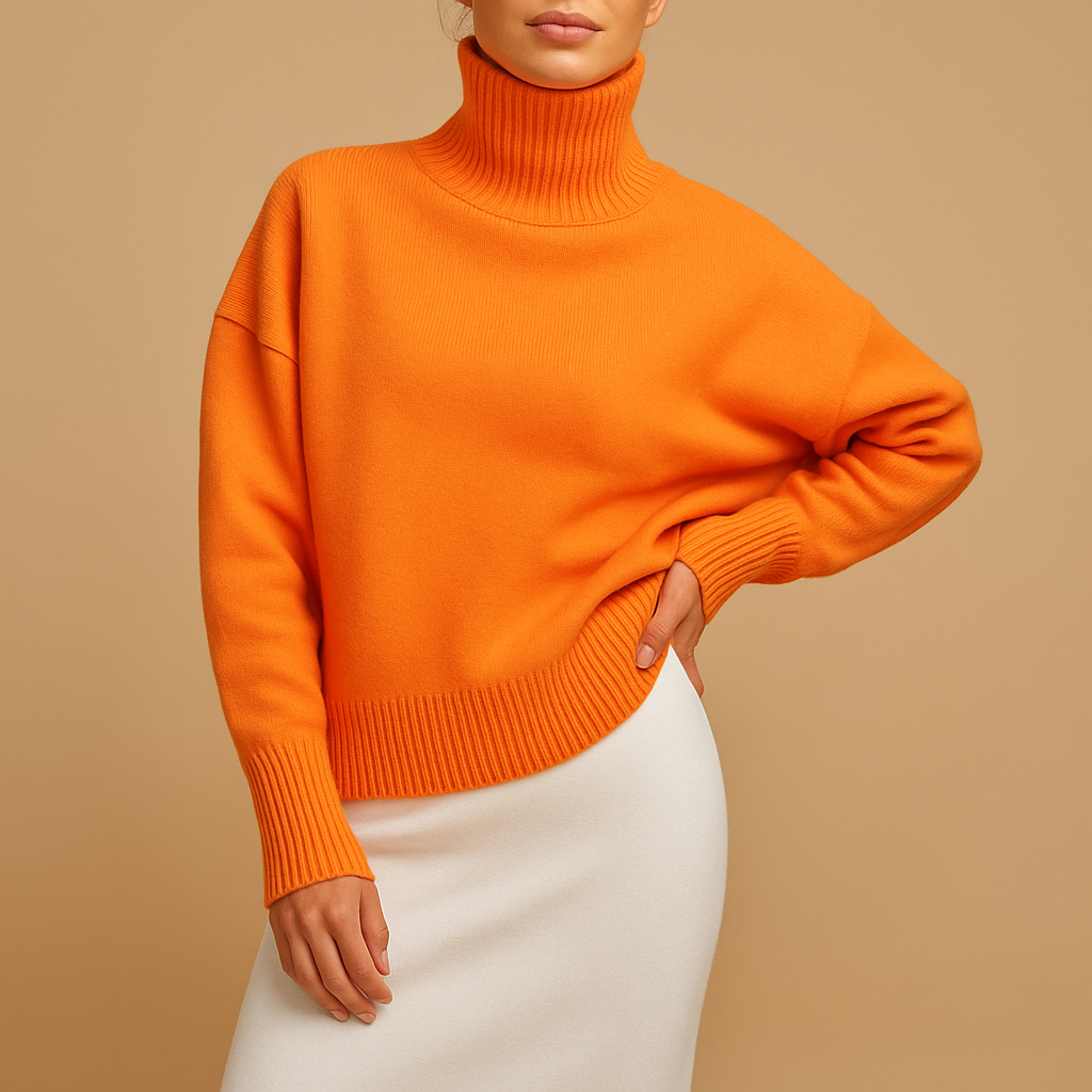 Oversized turtleneck sweater for women with relaxed silhouette, soft breathable knit, and chic design, perfect for casual wear or seasonal layering.