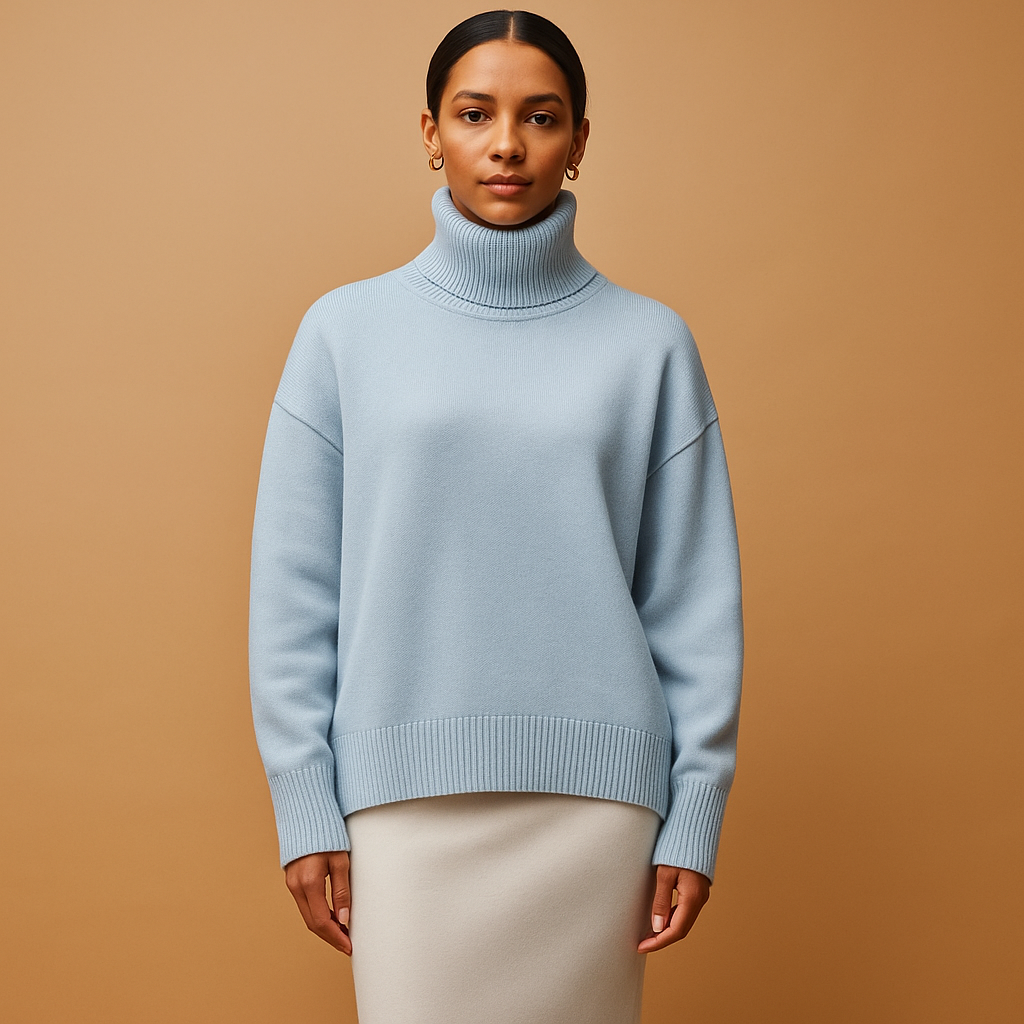 Oversized turtleneck sweater for women with relaxed silhouette, soft breathable knit, and chic design, perfect for casual wear or seasonal layering.