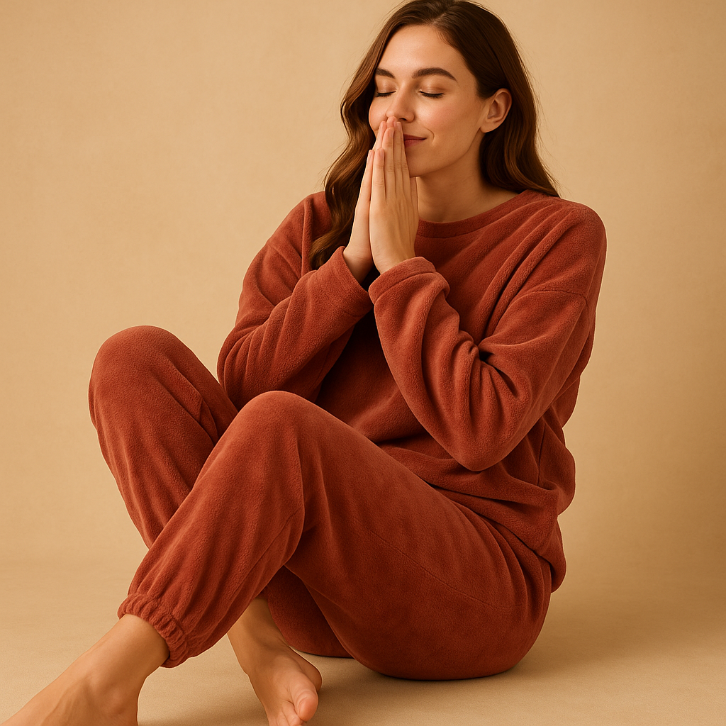 Women’s pajama set with long-sleeve top and matching pants, perfect for sleeping, lounging, or relaxing at home.