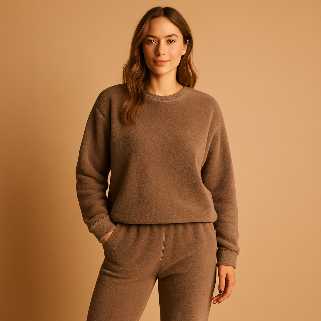 Women’s pajama set with long-sleeve top and matching pants, perfect for sleeping, lounging, or relaxing at home.