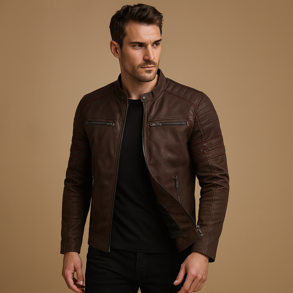 Mason is a premium biker jacket for men with a bold, weather-resistant design. Perfect for rides or nights out. Order now in style!