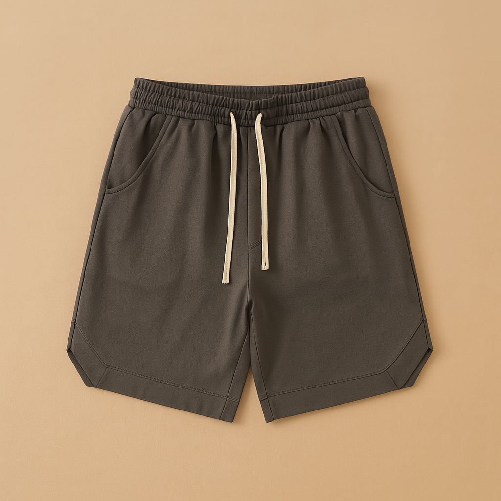 Men’s retro sport shorts with loose fit and elastic waistband, available in dark blue, grey, black, and army green. Lightweight and breathable.