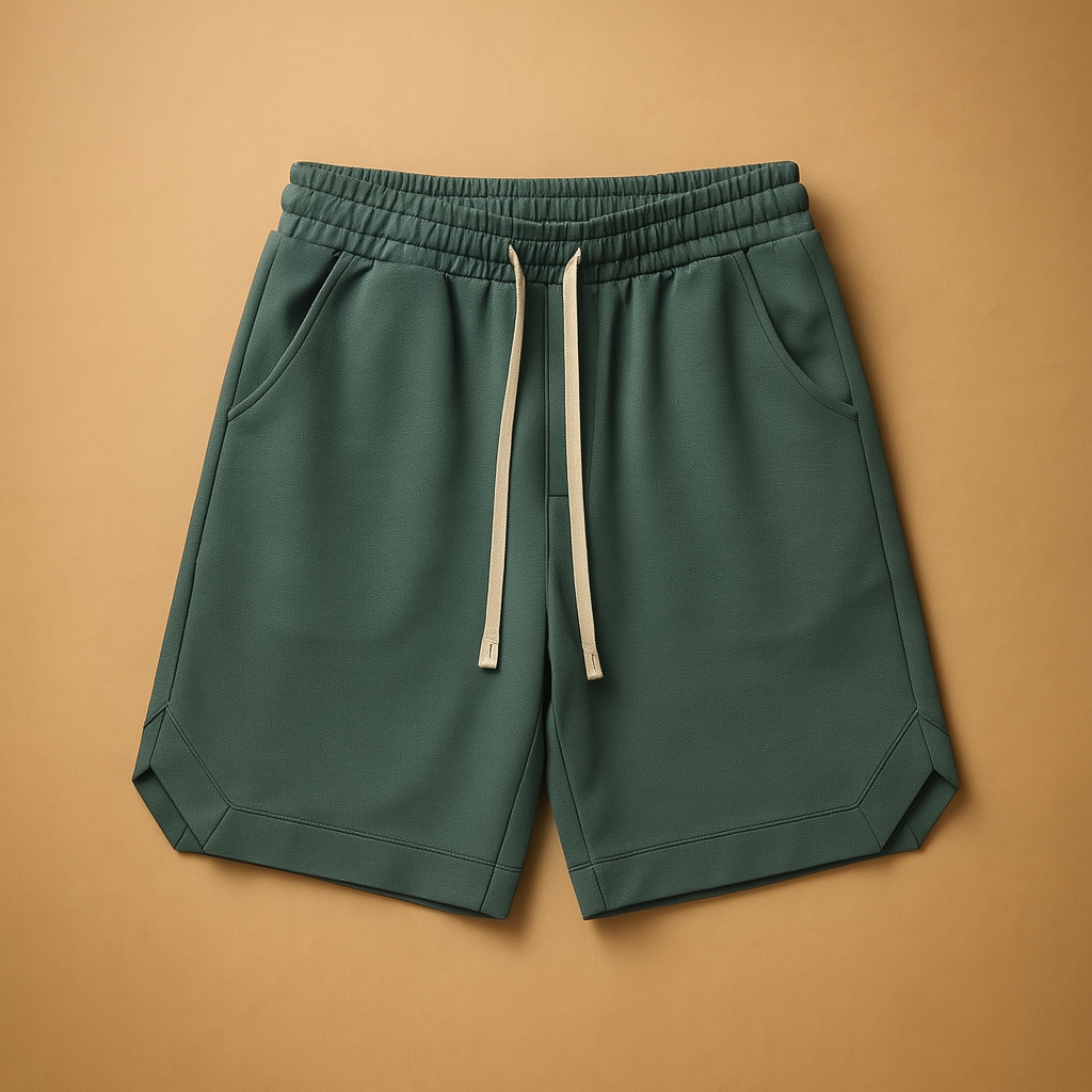 Men’s retro sport shorts with loose fit and elastic waistband, available in dark blue, grey, black, and army green. Lightweight and breathable.