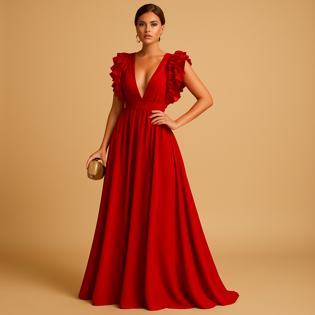 Ruffled long sleeve dress for women with elegant detailing and flattering fit, perfect for work, parties, and everyday outfits.